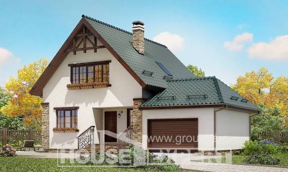 160-005-П Проект двухэтажного дома мансардой, гараж, классический домик из керамзитобетонных блоков, House Expert
