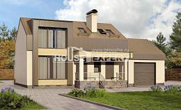 150-015-Л Проект двухэтажного дома с мансардой и гаражом, бюджетный домик из газобетона, House Expert