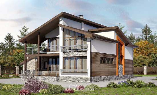 240-004-П Проект двухэтажного дома мансардный этаж, гараж, простой коттедж из газосиликатных блоков | Проекты домов от House Expert