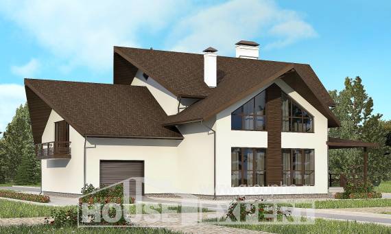 300-002-П Проект двухэтажного дома с мансардой, гараж, классический дом из керамзитобетонных блоков, House Expert