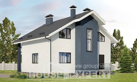 150-005-П Проект двухэтажного дома с мансардным этажом, классический дом из теплоблока, House Expert