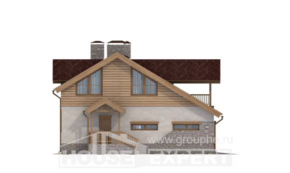 165-002-П Проект двухэтажного дома с мансардой, гараж, уютный коттедж из твинблока, House Expert