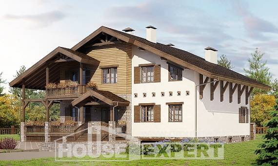 400-004-П Проект трехэтажного дома мансардой и гаражом, уютный дом из кирпича, House Expert