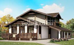 190-004-П Проект двухэтажного дома с мансардой, гараж, уютный коттедж из газобетона из бревен, House Expert