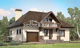200-001-Л Проект двухэтажного дома мансардой, гараж, средний загородный дом из бризолита, House Expert