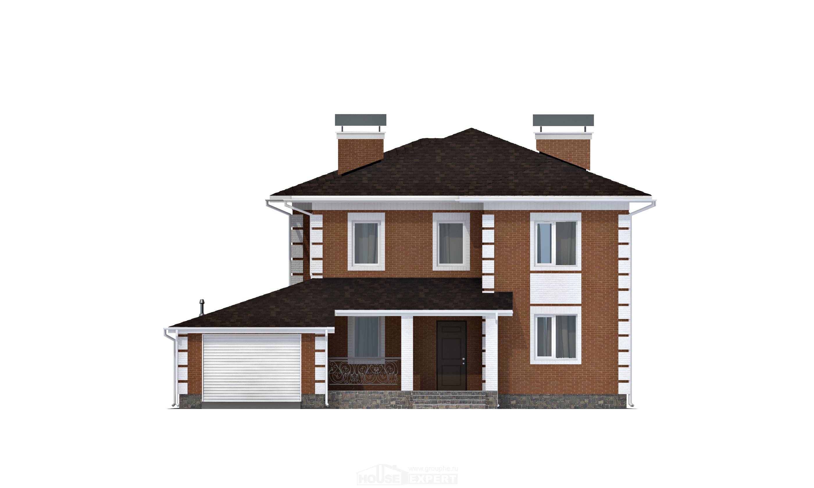 220-004-Л Проект двухэтажного дома и гаражом, средний загородный дом из кирпича, House Expert