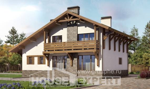 190-007-П Проект двухэтажного дома мансардой и гаражом, красивый коттедж из кирпича, House Expert