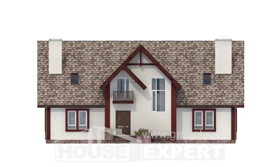 300-008-Л Проект двухэтажного дома с мансардным этажом и гаражом, красивый домик из газосиликатных блоков, House Expert