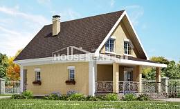 130-004-П Проект двухэтажного дома с мансардой, недорогой домик из газосиликатных блоков, House Expert