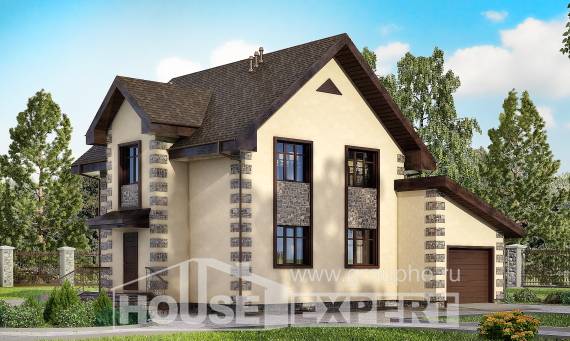 160-004-П Проект двухэтажного дома мансардный этаж и гаражом, скромный дом из арболита, House Expert