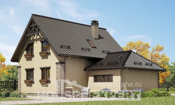 160-005-Л Проект двухэтажного дома мансардой и гаражом, уютный домик из пеноблока, House Expert
