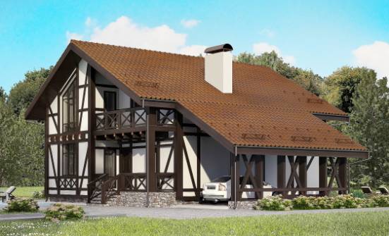 155-002-П Проект двухэтажного дома мансардой, гараж, классический домик из поризованных блоков, House Expert