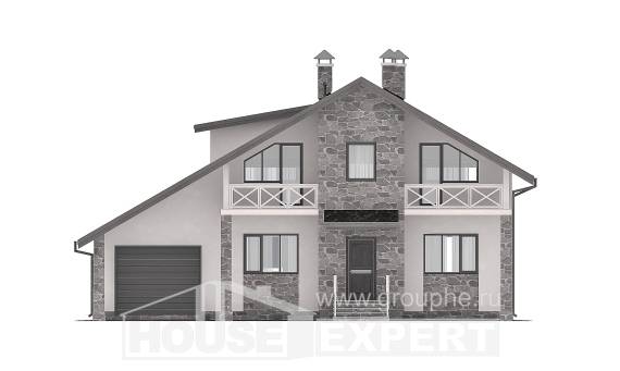 180-017-Л Проект двухэтажного дома мансардный этаж, гараж, классический домик из газобетона, House Expert
