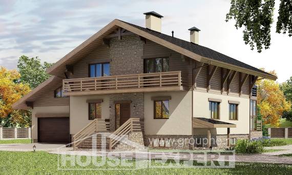 420-001-Л Проект трехэтажного дома мансардой и гаражом, большой домик из кирпича, House Expert